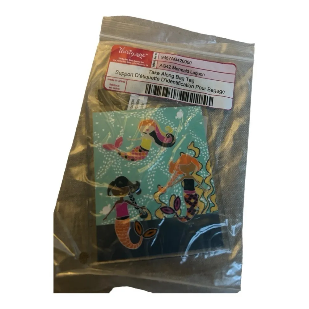Thirty One NEW Take along bag tag, luggage, travel, mermaid print Blue - Image 2