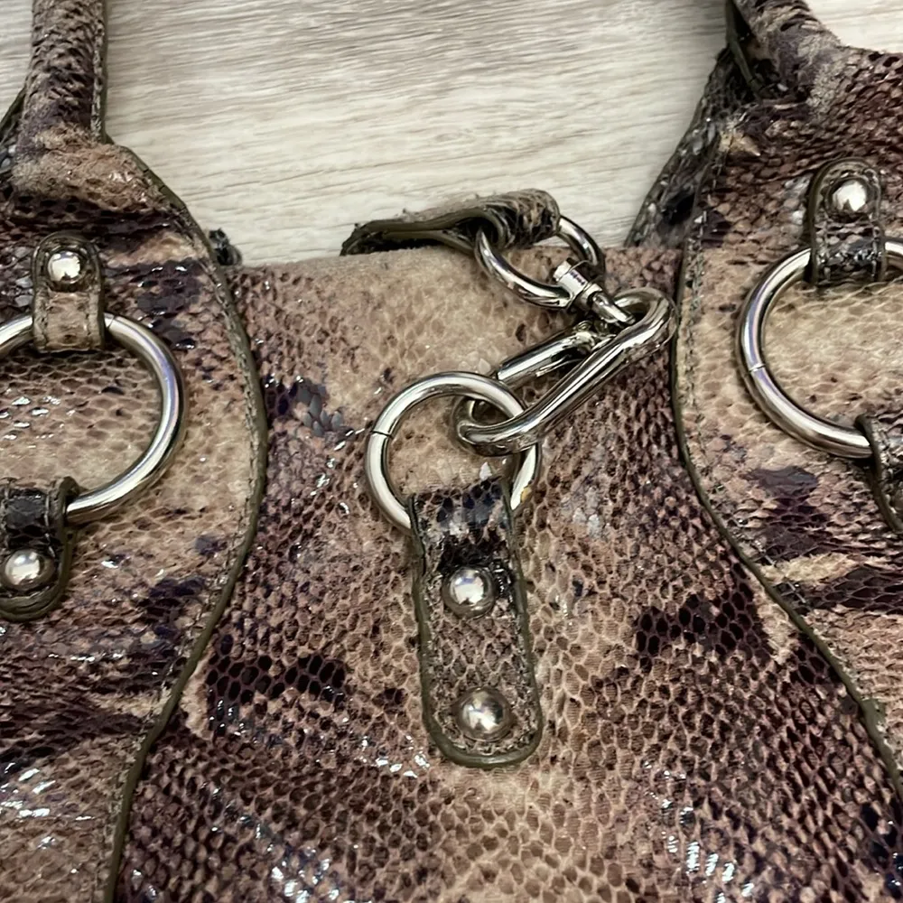 Brown & Tan Snakeskin Faux Leather Double Strap Shoulder Bag 9"X 16" - Image 6