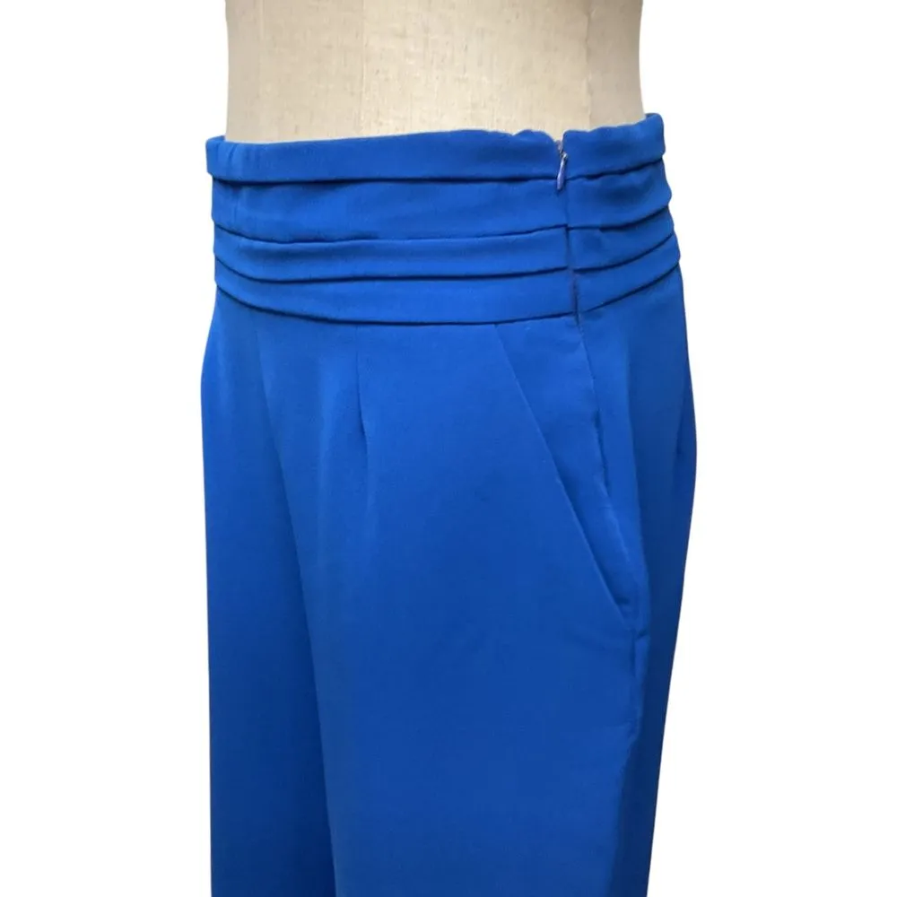Glamour Size 10 Blue High Waisted Wide‎ Leg Trouser Pants with Pleated Waistband - Image 4