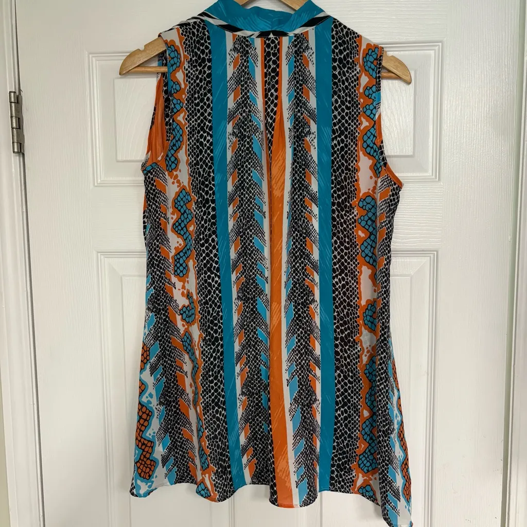 Bob Mackie Turquoise‎ And Orange Animal Print Vest Size XS - Image 2
