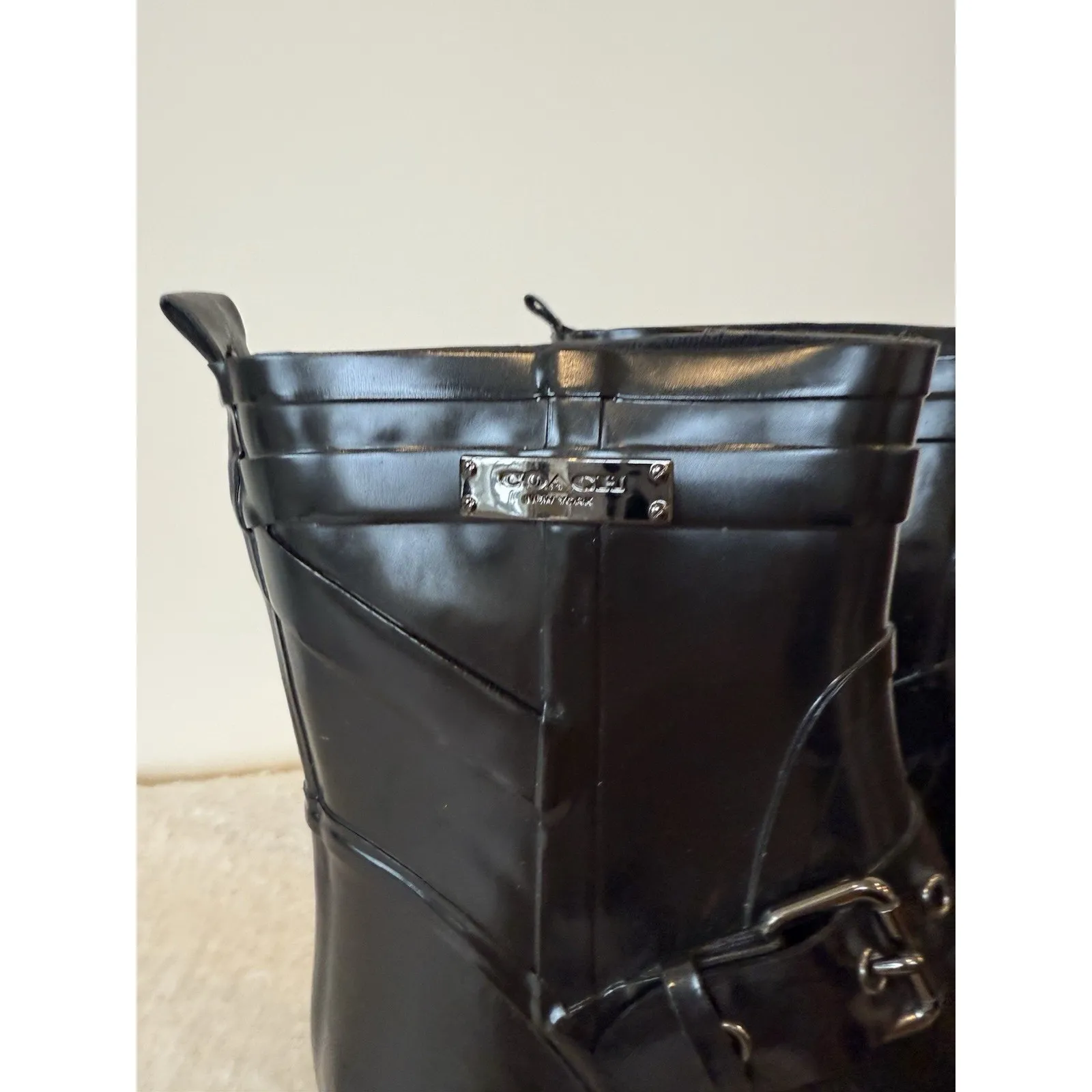 Coach Lester Boots Black Women's Size 7.5 Rubber Rain Classic Office Preppy - Image 4
