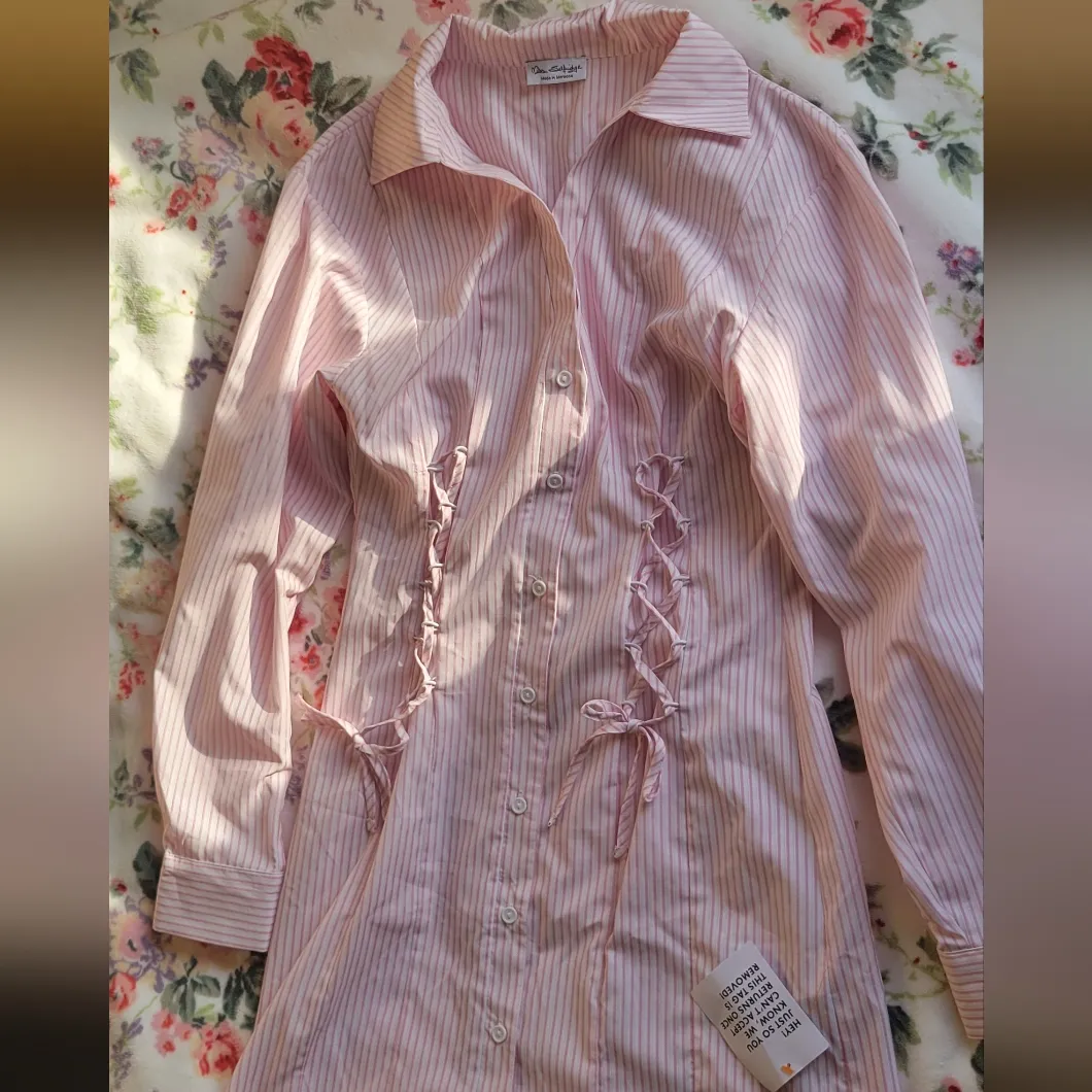 NWT Miss Selfridge Lace-Up Long Sleeve Mini Shirtdress - Image 8
