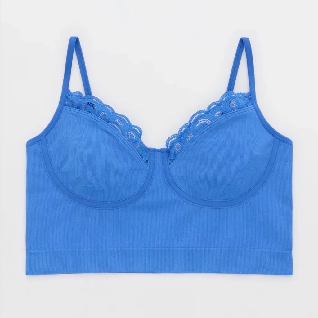 Aerie Blue Superchill Seamless Lace Trim Corset Tank Top Bralette - size XL - Image 6