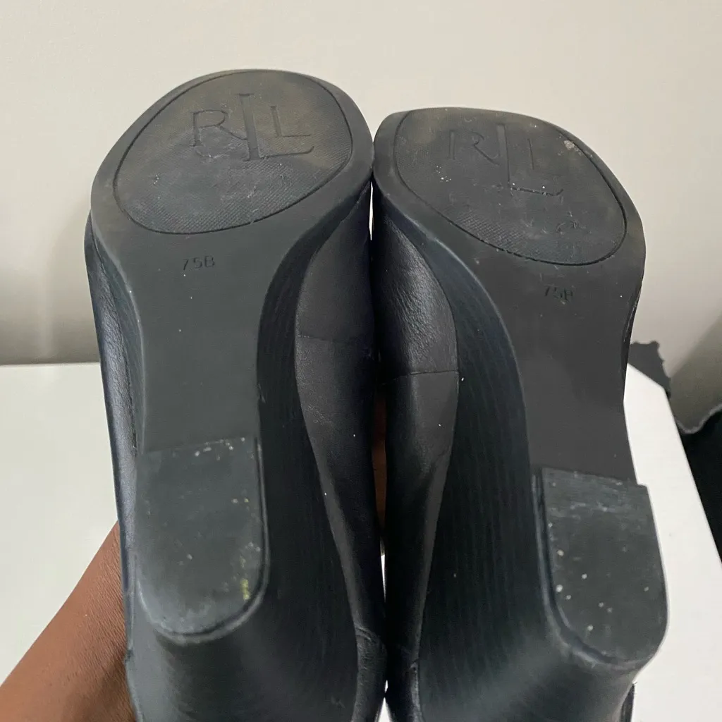 Ralph Lauren Black Loafers Wedge with Gold Accents - Image 9