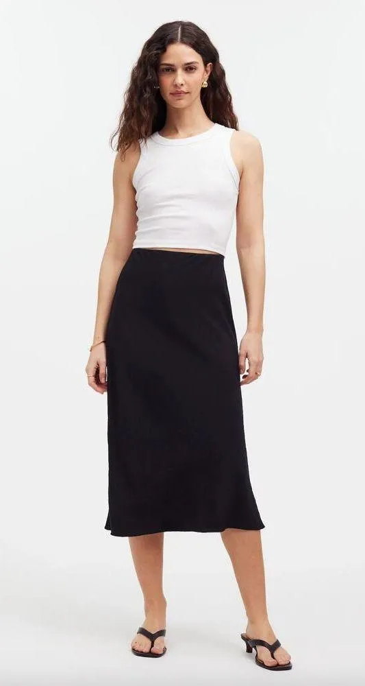 NEW Madewell The Layton Midi Slip Skirt Pull On Viscose Side Slit Black US 14 - Image 2