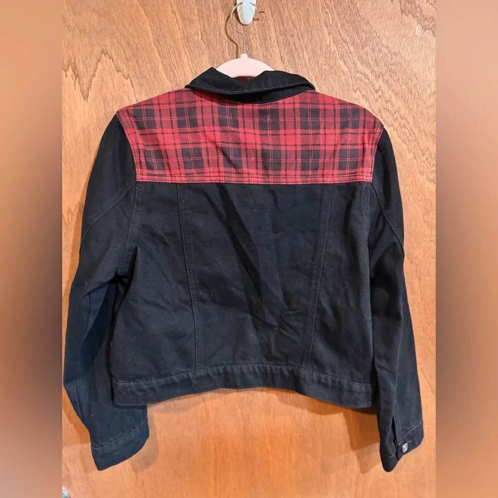 Kancan Red and‎ Black Buffalo Plaid Denim Jacket Size M - Image 3