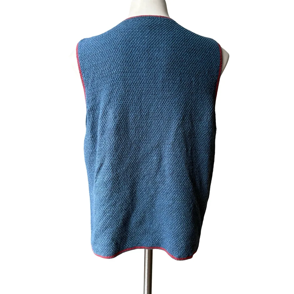 Koret Vintage Retro Hand Knitted Patchwork Sweater Vest, Sz M Blue Size M - Image 2