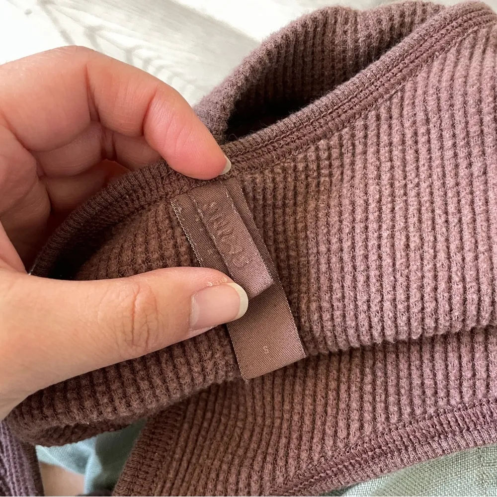 Skims Waffle Bra henley womens Brown (small) thermal lounge athleisure sleep - Image 3