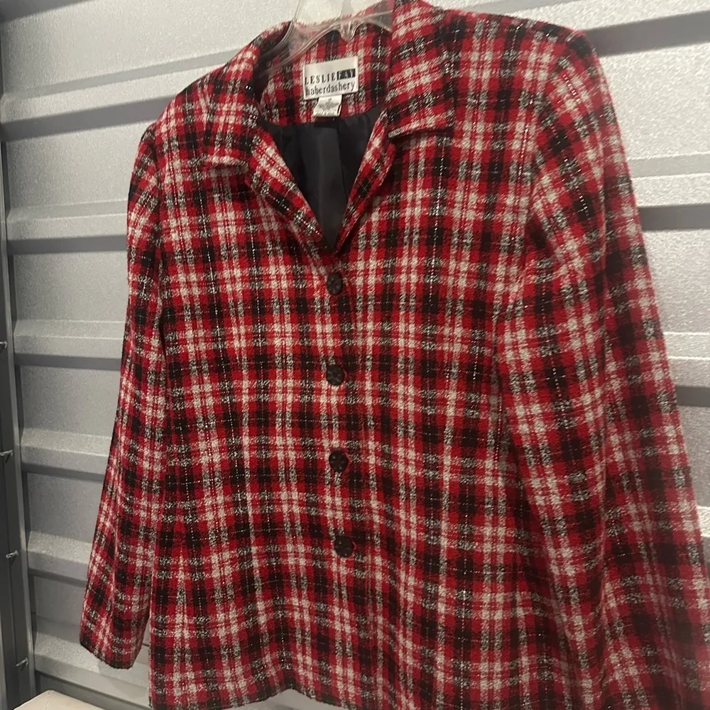 Leslie Fay‎ Haberdashery Tweed Button Down Suit Jacket Red - Image 10