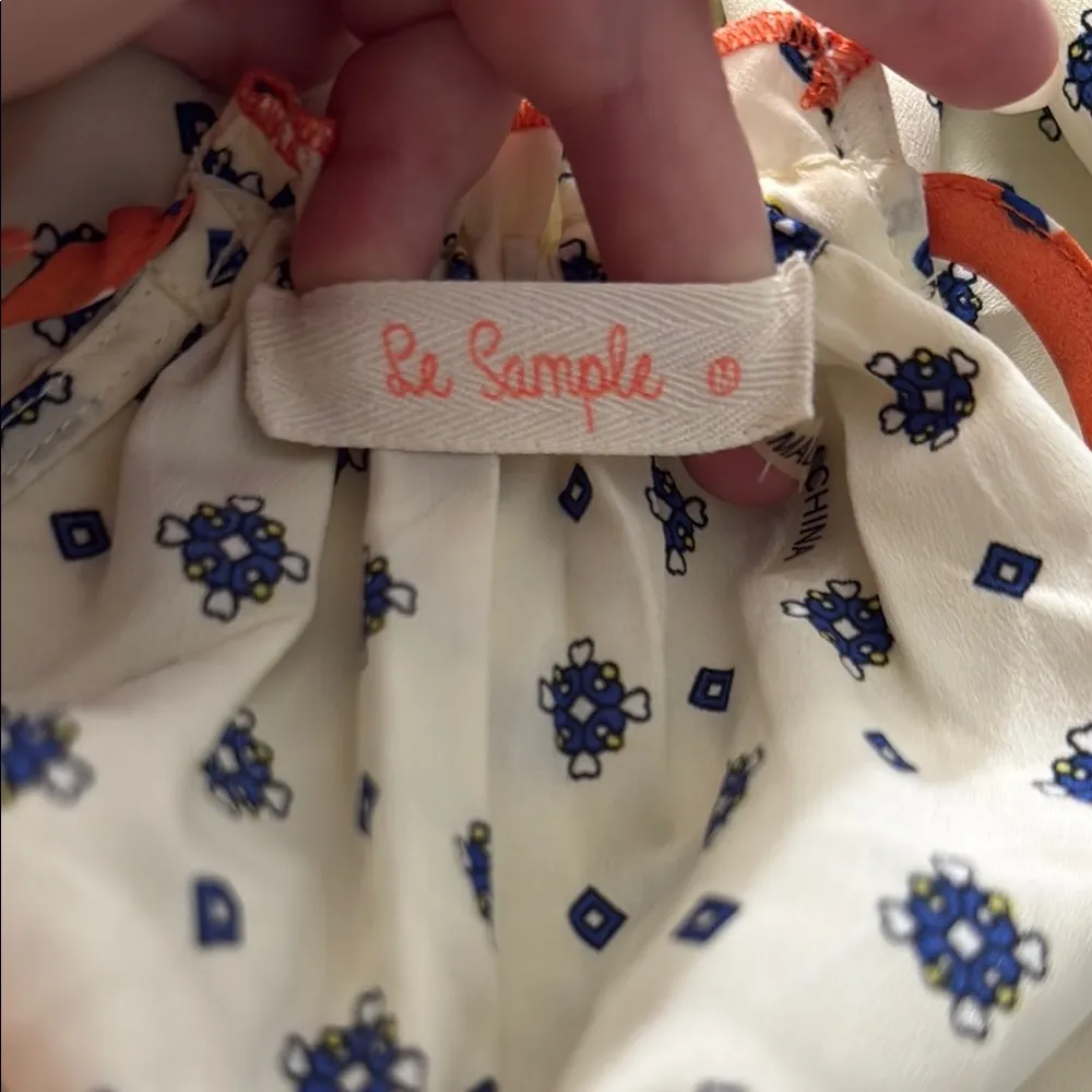 Le Sample cream and blue halter blouse with orange string Size M - Image 3