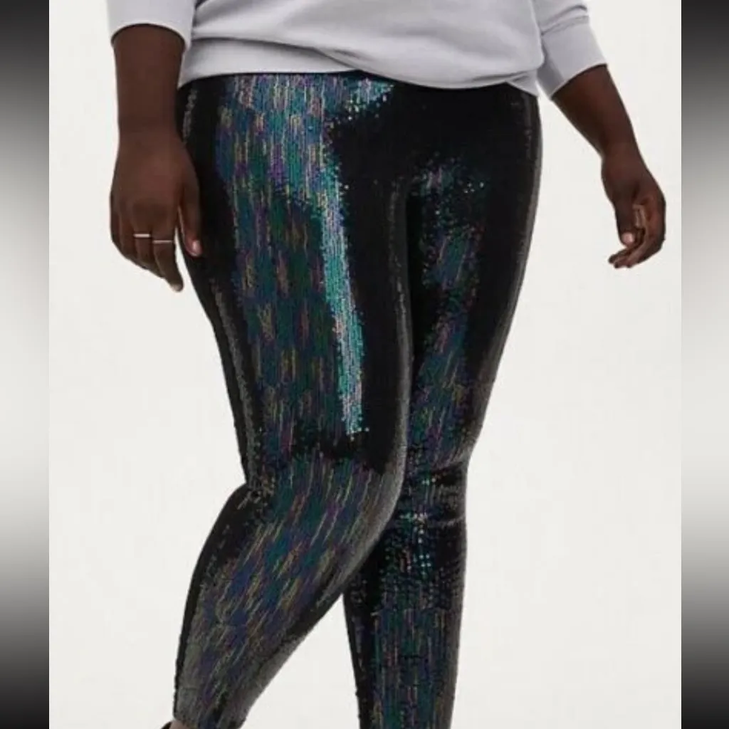 Torrid Full-Length Sequin Leggings Pull On Party Platinum Oil Slick Plus Size 1X - Image 9