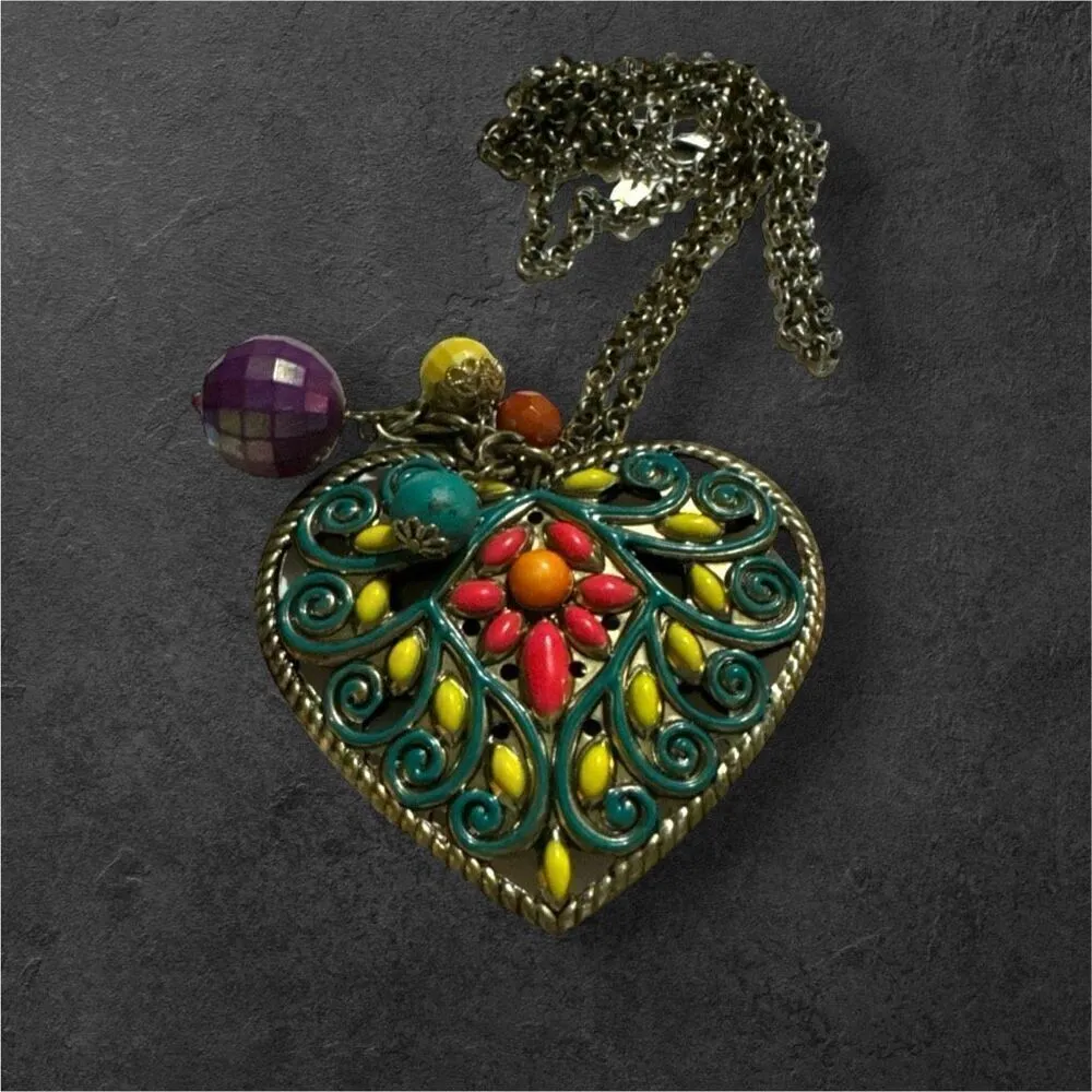 Y2K Vintage Womens Colorful Chunky Heart Silver Chain Lariat Necklace 90s‎ - Image 7