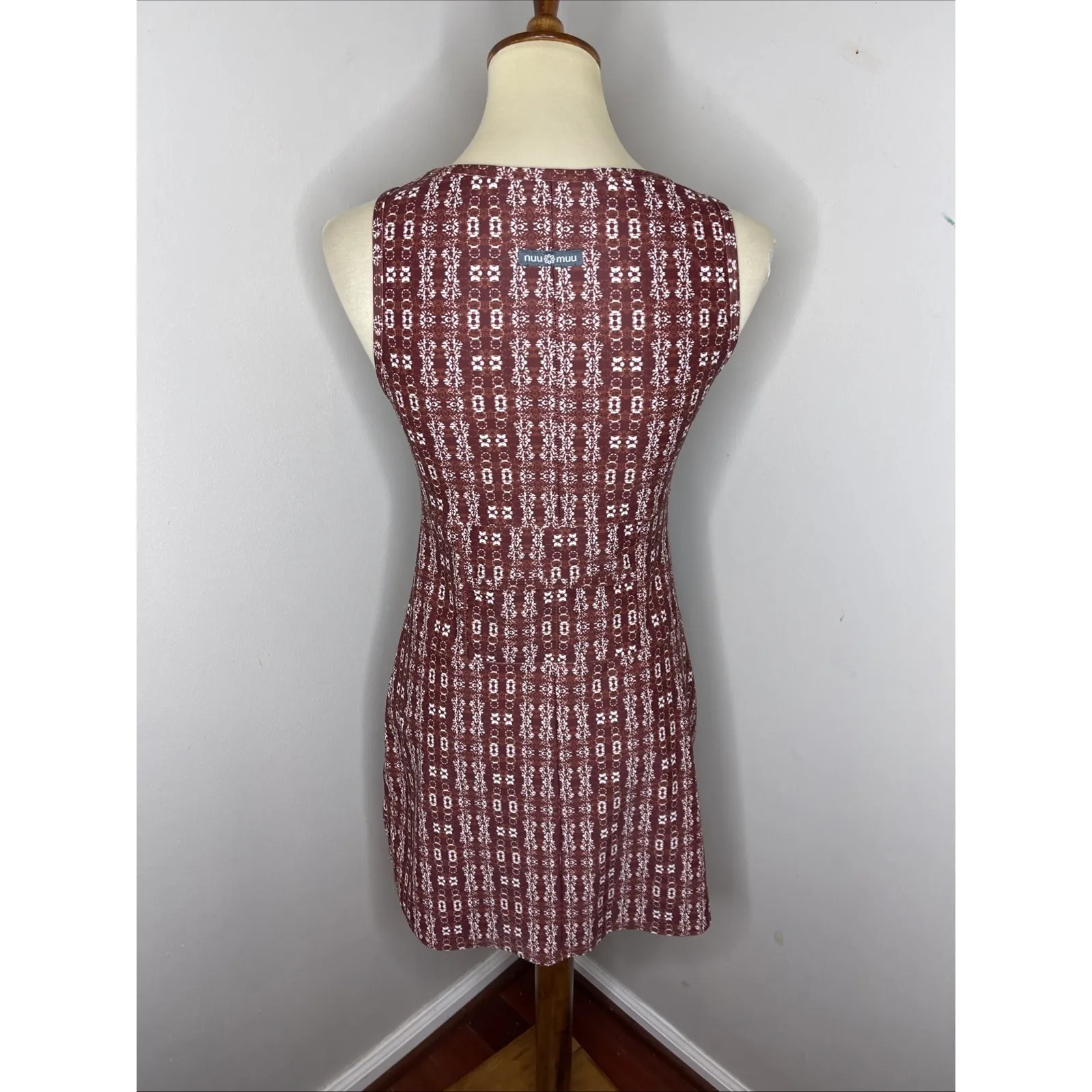 Nuu Muu Key Hole Sleeveless Athletic Activewear Dress‎ In Brown White Print XS - Image 3
