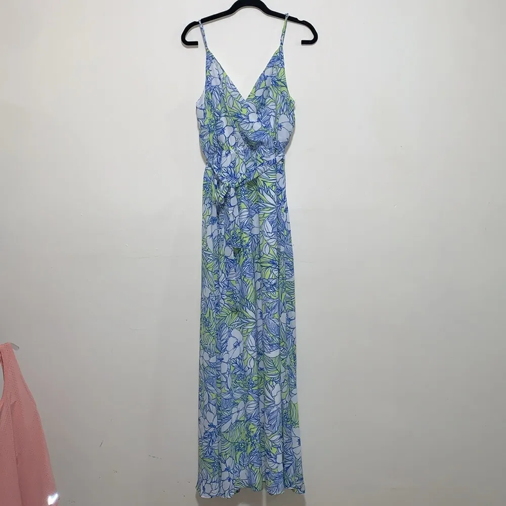 Lulus sunrise in paradise tropical print maxi dress blue green woman size SMALL - Image 3
