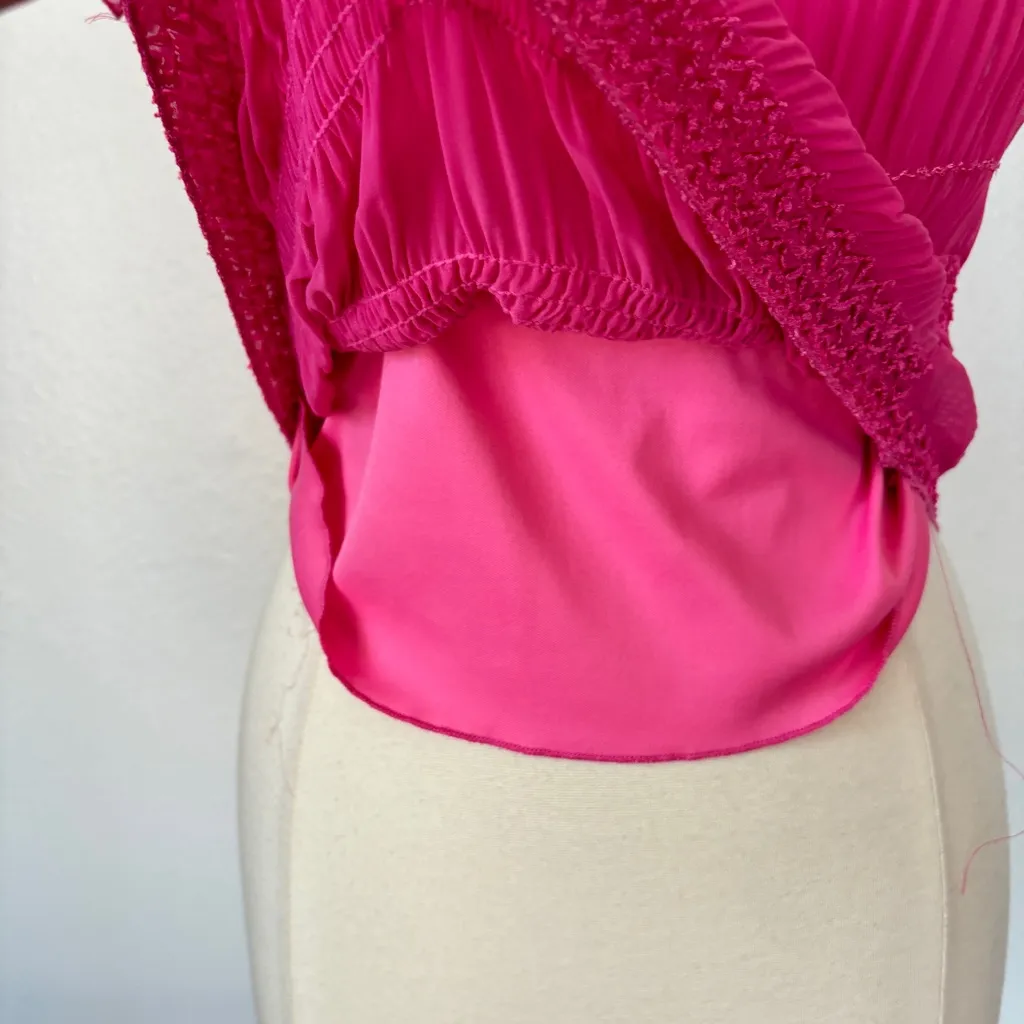 Vintage 90s Hot Pink Smocked Short Sleeve Off the Shoulder Short Sleeve Blouse Size XL - Image 6