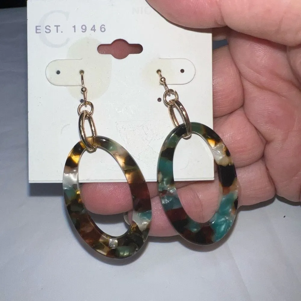 Established 1946‎ Tortoise Shell Plastic Oval Dangle Earrings Blue - Image 4