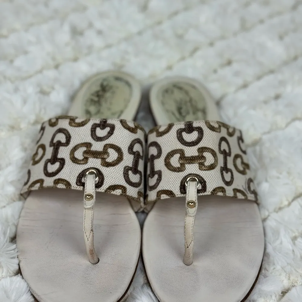 Gucci Horsebit Cream and Brown Sandals with Ornate Design Size 7 - Image 3