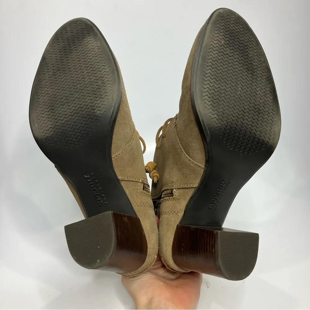 Sperry Dasher Gale tan‎ suede ankle boots heels women’s size 11 neutral casual - Image 6