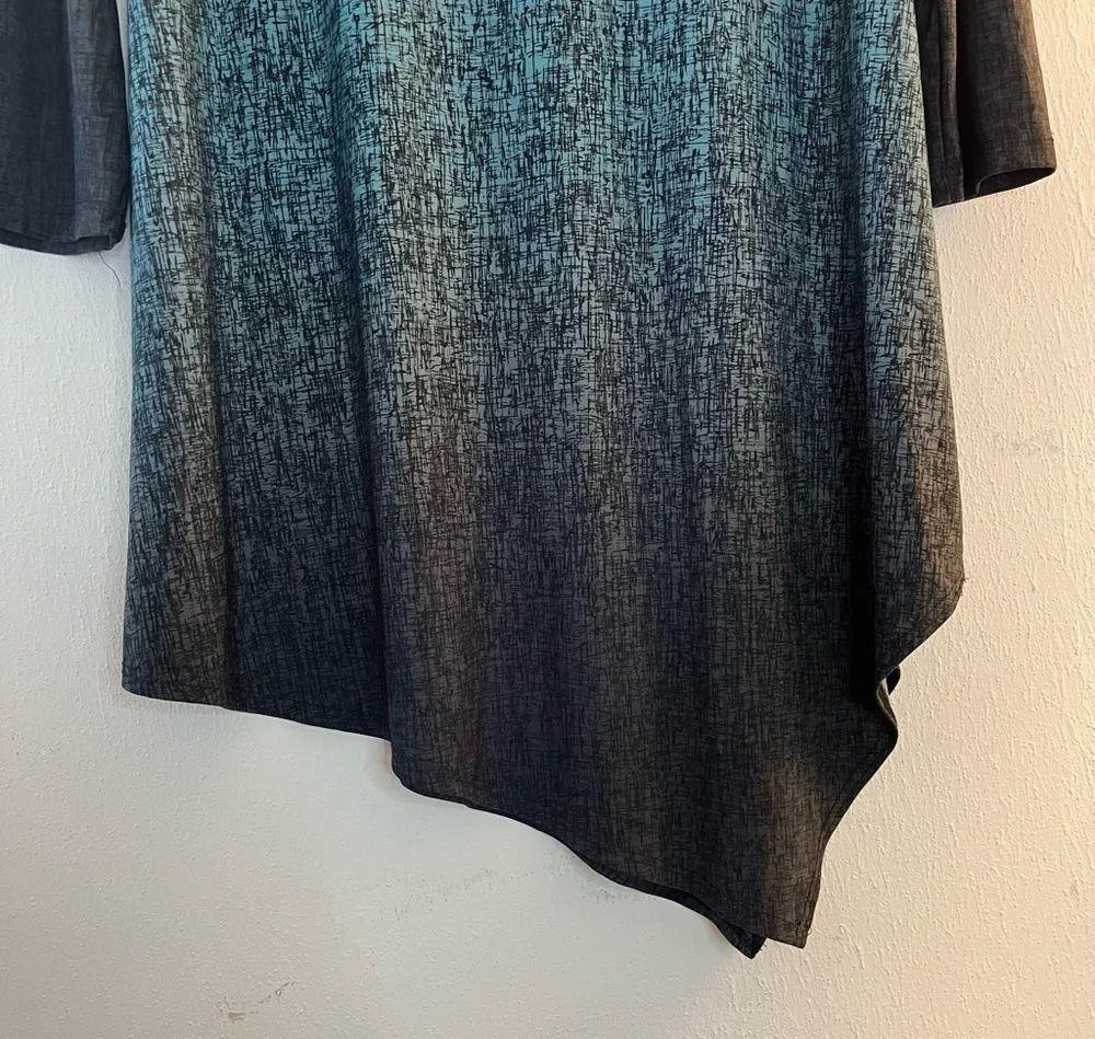 Clara Sun Woo Top Ombré Teal & Black Asymmetrical Hem Tunic Top Sz M EUC Size M - Image 6
