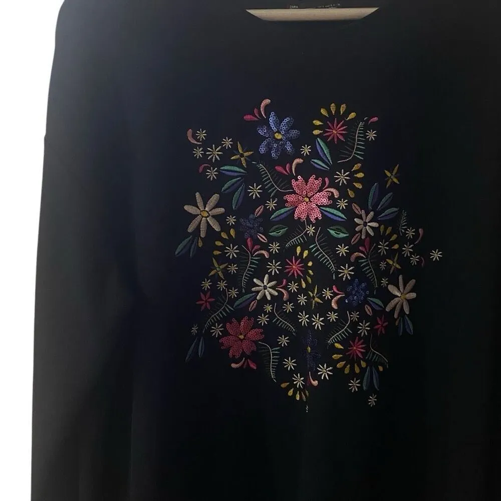 Zara large long sleeve embroidered dress ruffle bottom - Image 2