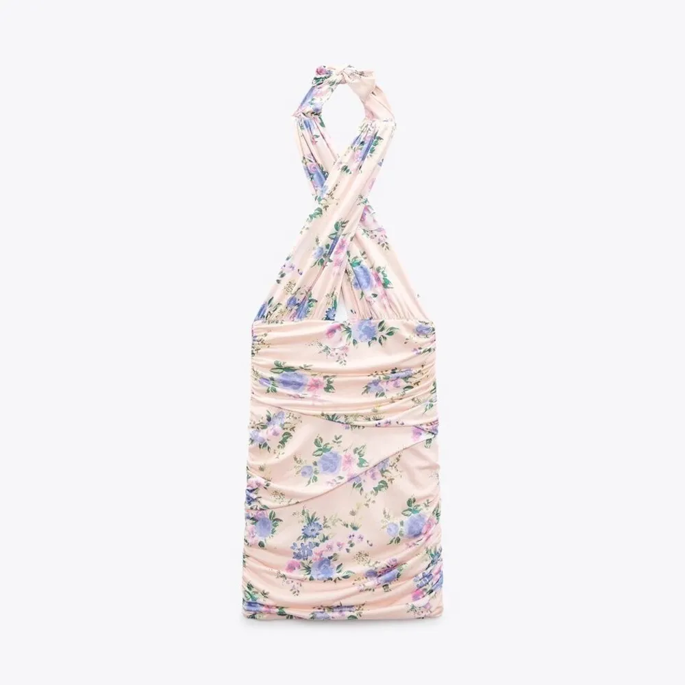 NEW Zara Floral Print Ruched‎ Mini Dress in Pale Pink Size Small - Image 3