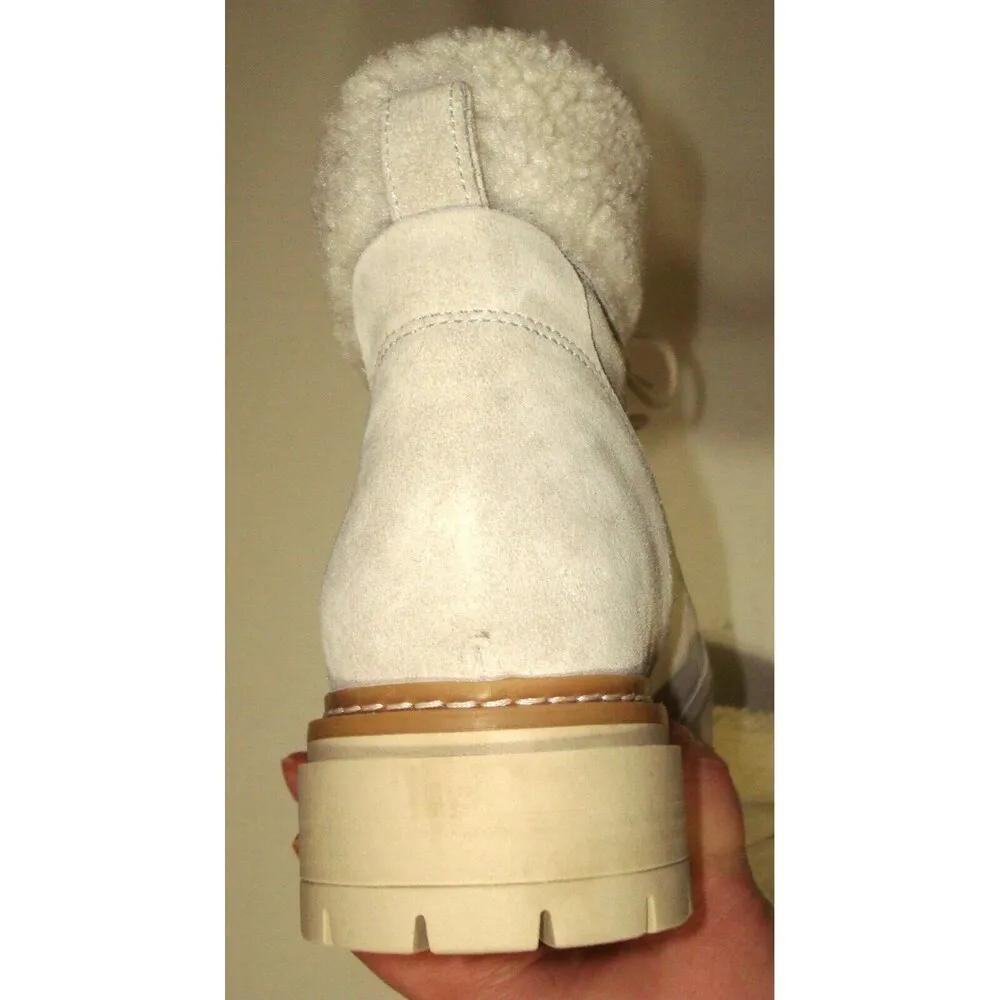 New Womens Cream Off White Lace Up Shearling Suede Hiking Boots 40 9 Fabianelli - Image 6