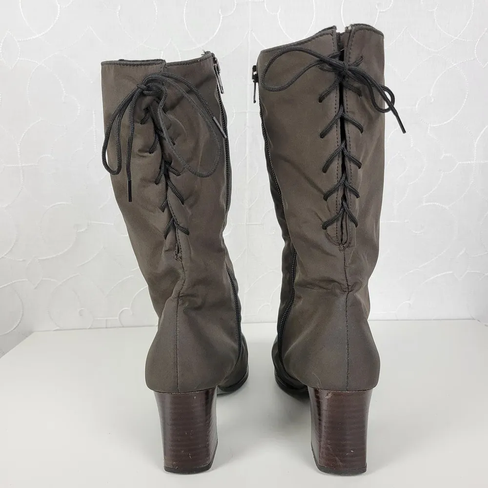 Vintage Toe Warmers Canada T03639 Winter Boots Sz 9 Brown Nylon Side Zip Lace Up - Image 5