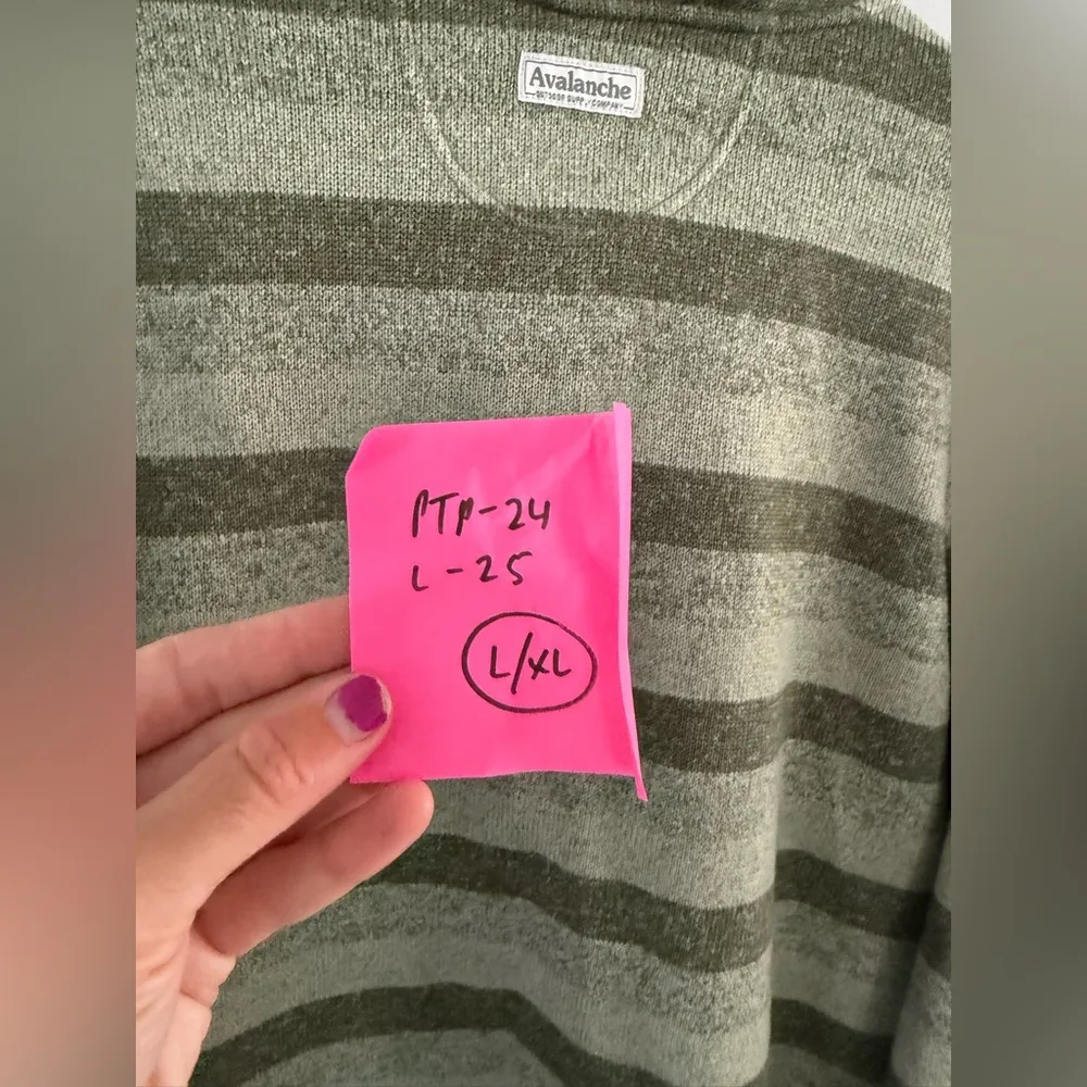 Avalanche Outdoor Supply Sweater Green Striped Quarter Button Teddy Sherpa XL - Image 10