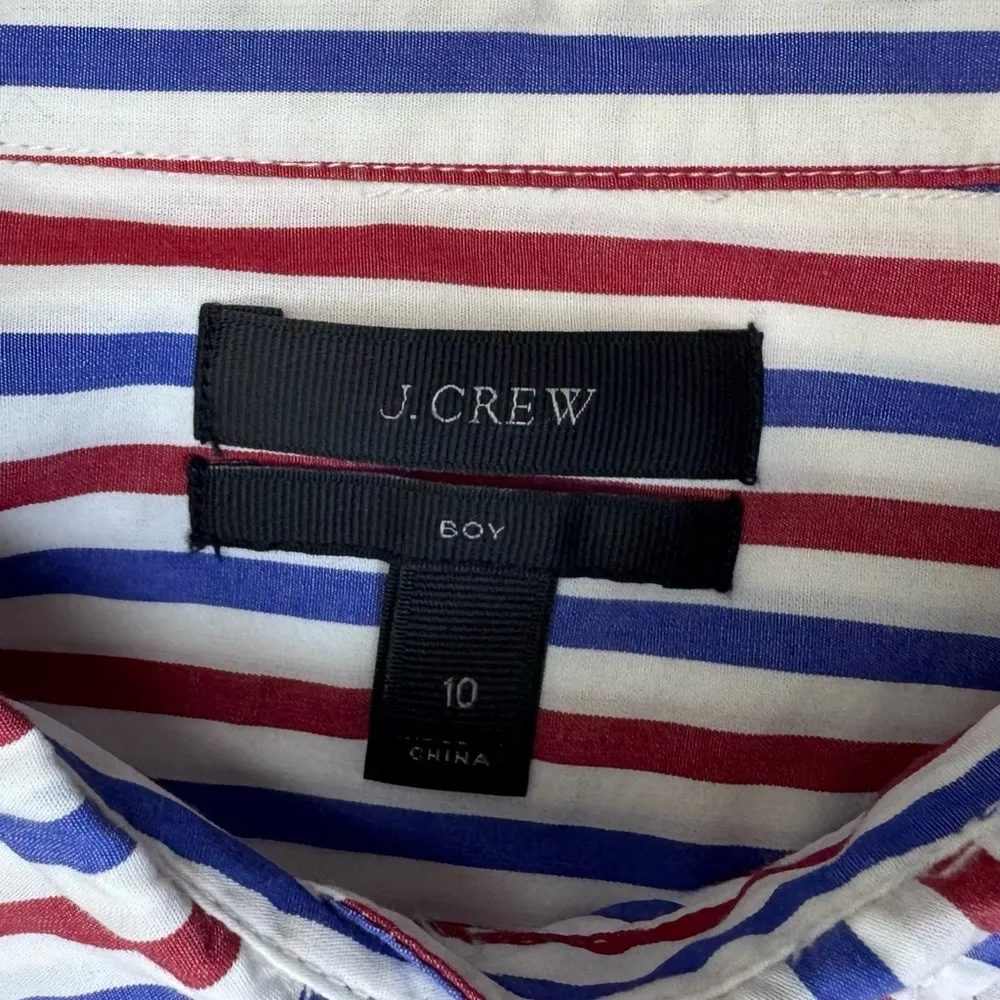 J. Crew Stripe Boy Button Up Down Front Shirt Blue Red Trifecta 10 Classic - Image 13