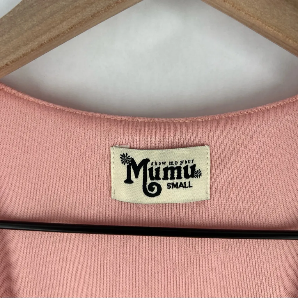 Show Me Your MuMu Pink Crepe Chiffon Flutter Sleeve V-Neck‎ Wrap Maxi Dress S - Image 2