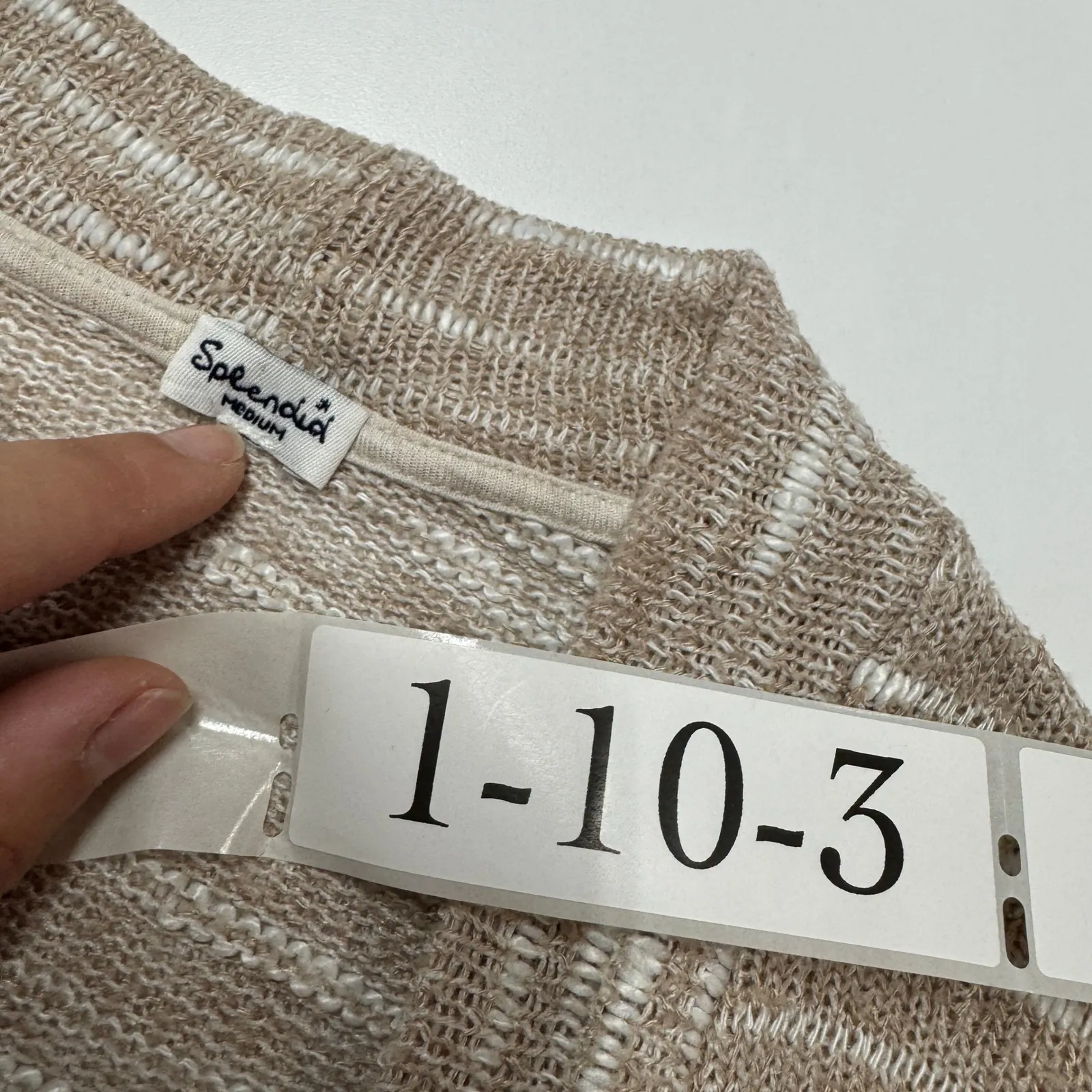 Splendid Cardigan Womens Medium Beige White Striped Knit Open Front Sweater - Image 3