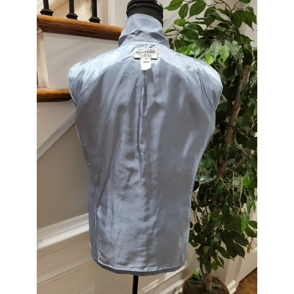 Pendleton Women's Sky Blue Wool Single Breasted One Button Fitted Blazer Size 10 - Image 9
