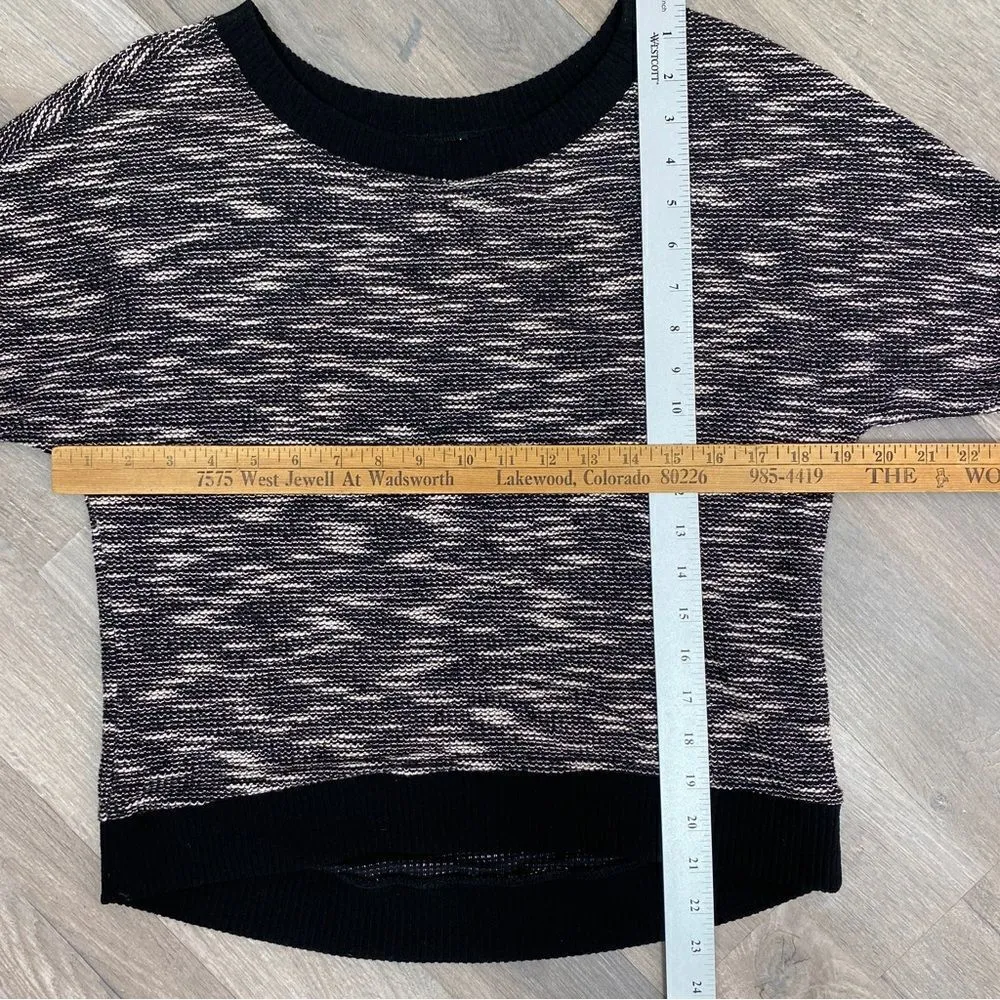 Loft Heathered Loop Knit Half Sleeve Sweater Black Cream XS - Image 13
