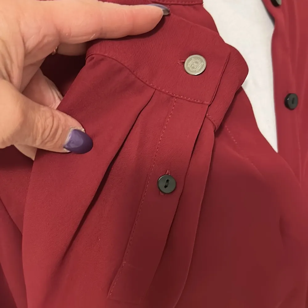 The Kooples Maroon Collarless Crepe Button Down - Image 5