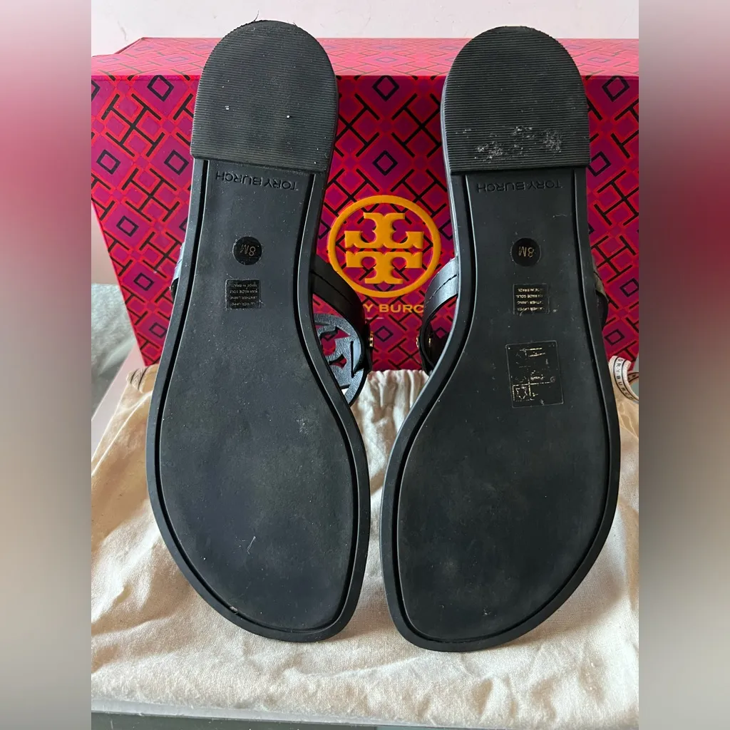 Tory Burch Miller Sandals (Size 8) Black Leather Worn Once Ret $248 Box Dust Bag - Image 6