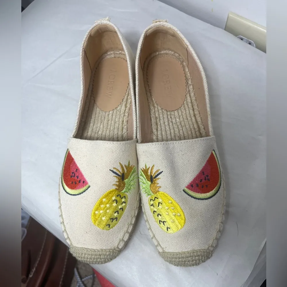 J. Crew EUC Fruit Embroidered Canvas Espadrilles Sz 7 Spring Resort Vacation - Image 4