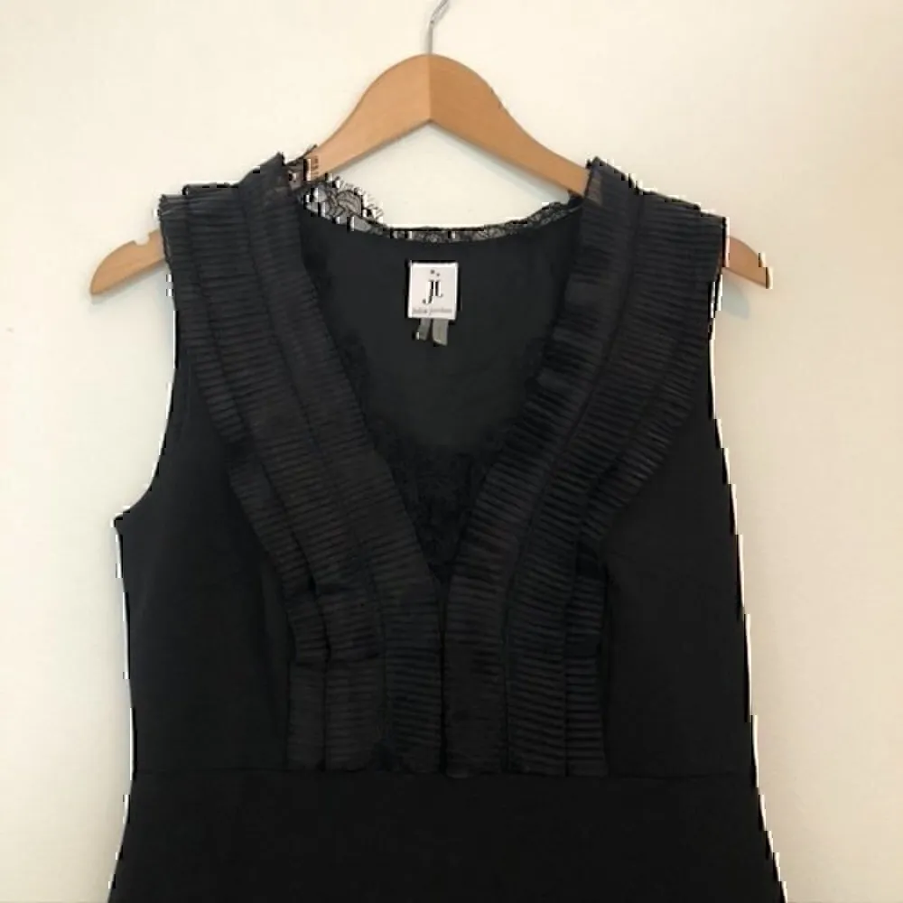 NEW NWT JULIA JORDAN Solid Black Pleated Lace Sleeveless Fit Flare Party Dress 6 - Image 3