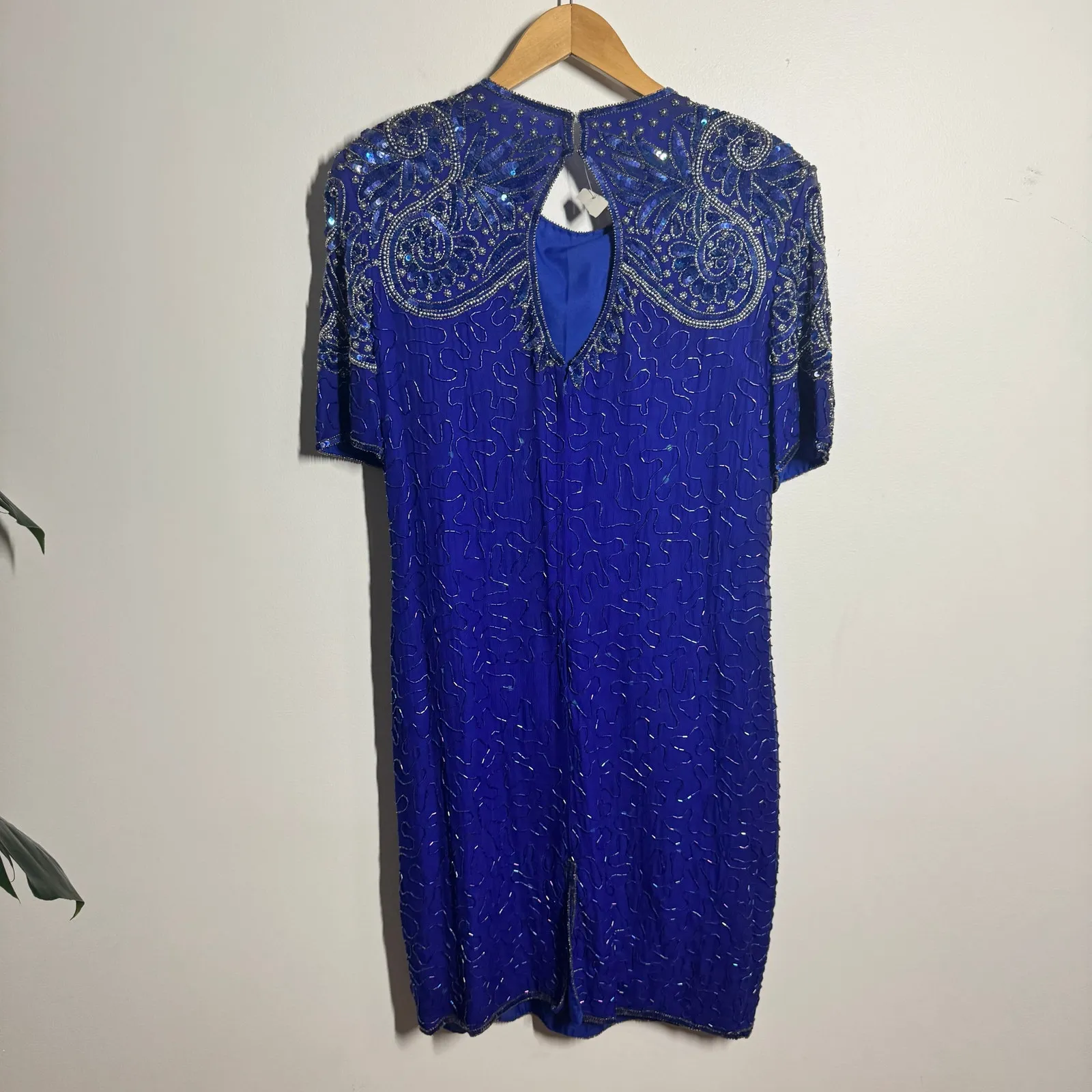 Stenay Vintage 80s Dress Women 16 Royal Blue Sequin Knee Length Cocktail Party - Image 4