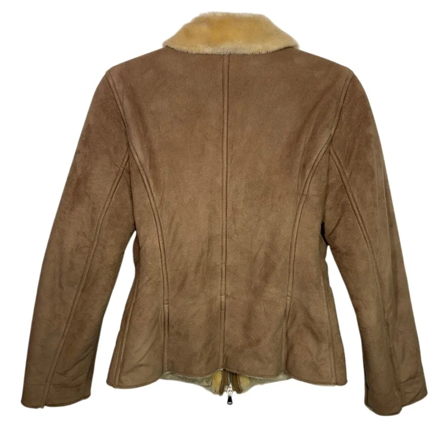 Vintage Benetton Cozycore Faux Shearling Biker Jacket XS | 70s Retro Aviator - Image 2