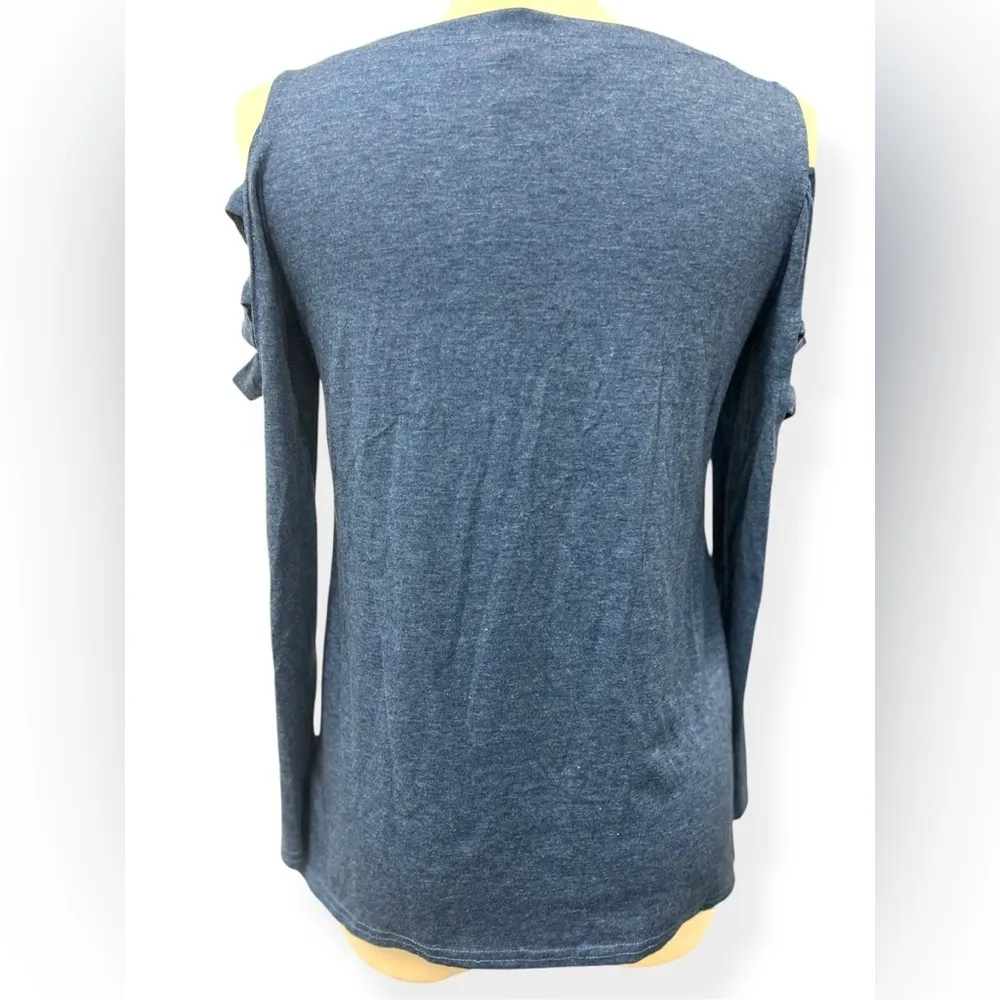 Leo Rossi‎ Women’s Long Sleeve Shirt Blue Cold Shoulder Cut Out Top Size Small - Image 6