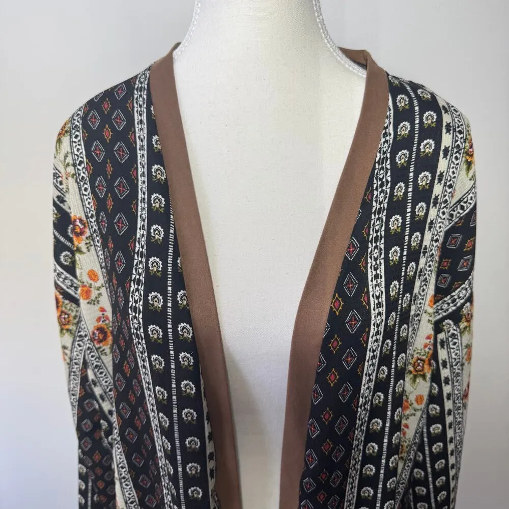 Altered State Kimono Women Size S Black Brown Long Sleeve Boho Western Floral - Image 4
