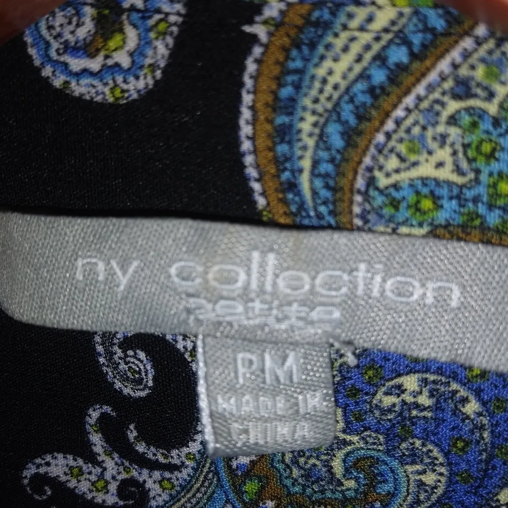 NY Collection MP Long Sleeved Button Down Top Petite in Black Blue Paisley - Image 10