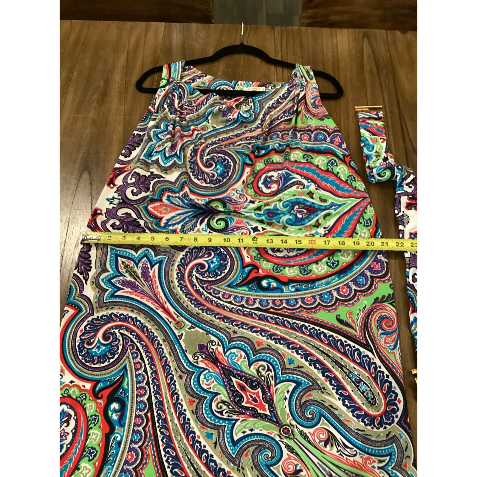 Etro Paisley Print sleeveless multicolor jersey knit mini dress with belt 46 Blue Size undefined - Image 2