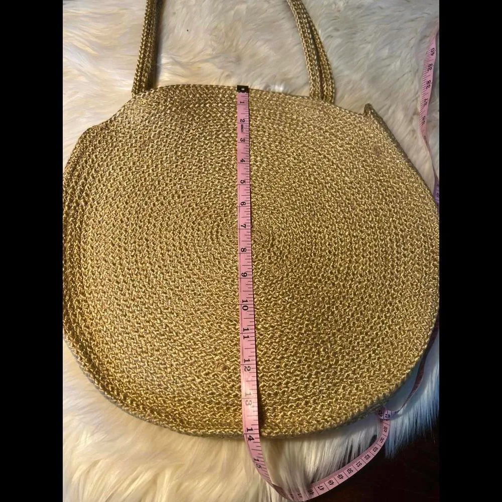 Stylish Woven Jute Round Tote Bag Tan - Image 5