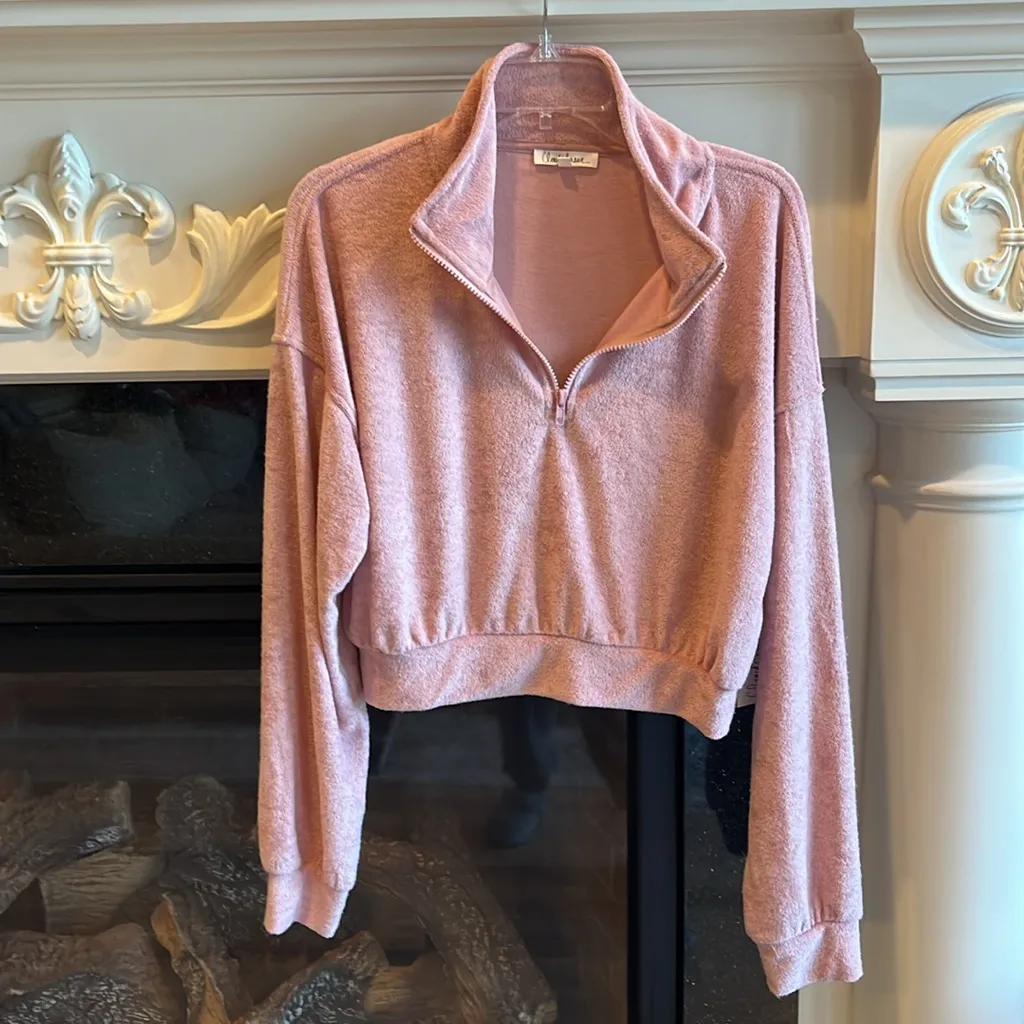 Plush Pullover Powder Blush Quarter Zip Cropped Top Womens Large Cloud Chaser - Image 5