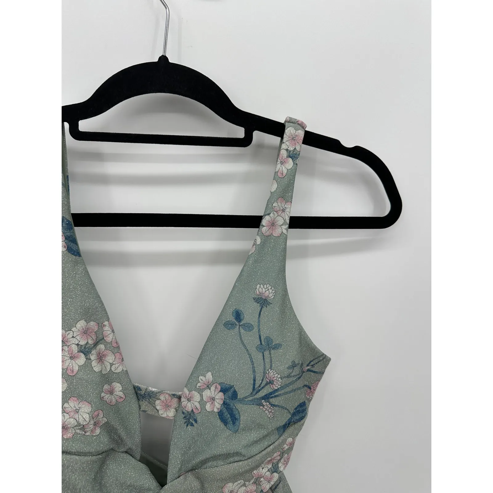 Becca Womens Green Floral Deep V Neck One Piece Bathing Suit Swim Size M Ruched - Image 4