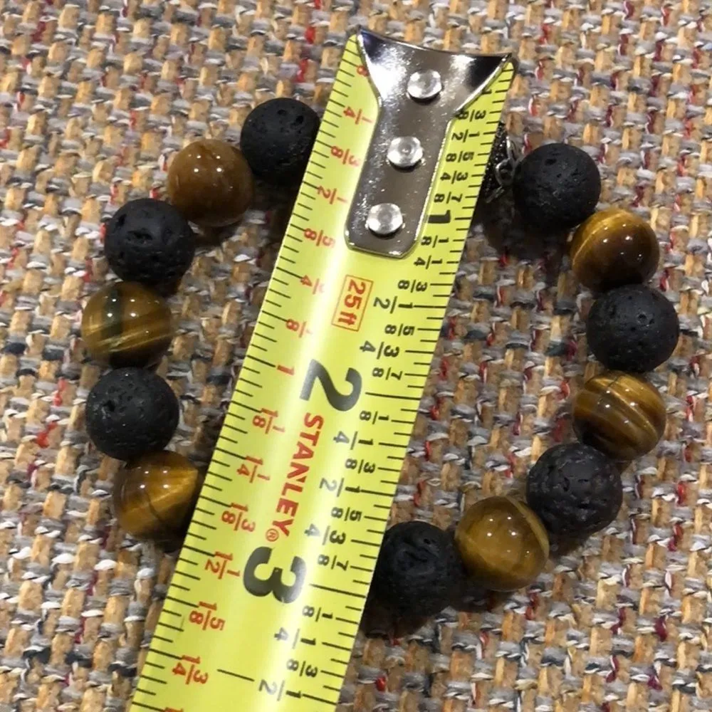 Tigers Eye, Lava and Sterling Silver Bracelet - Image 11