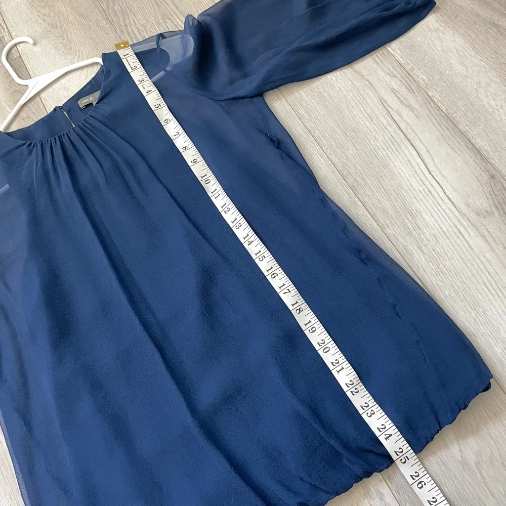 Vince Silk Blouse pleated sheer 3/4 sleeve womens Blue (small) contemporary work - Image 7