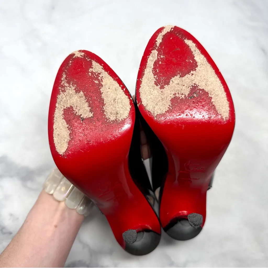 Christian Louboutin Gamma Talon 120 Patent Leather Slingback Heels Black Sexy 39 - Image 8