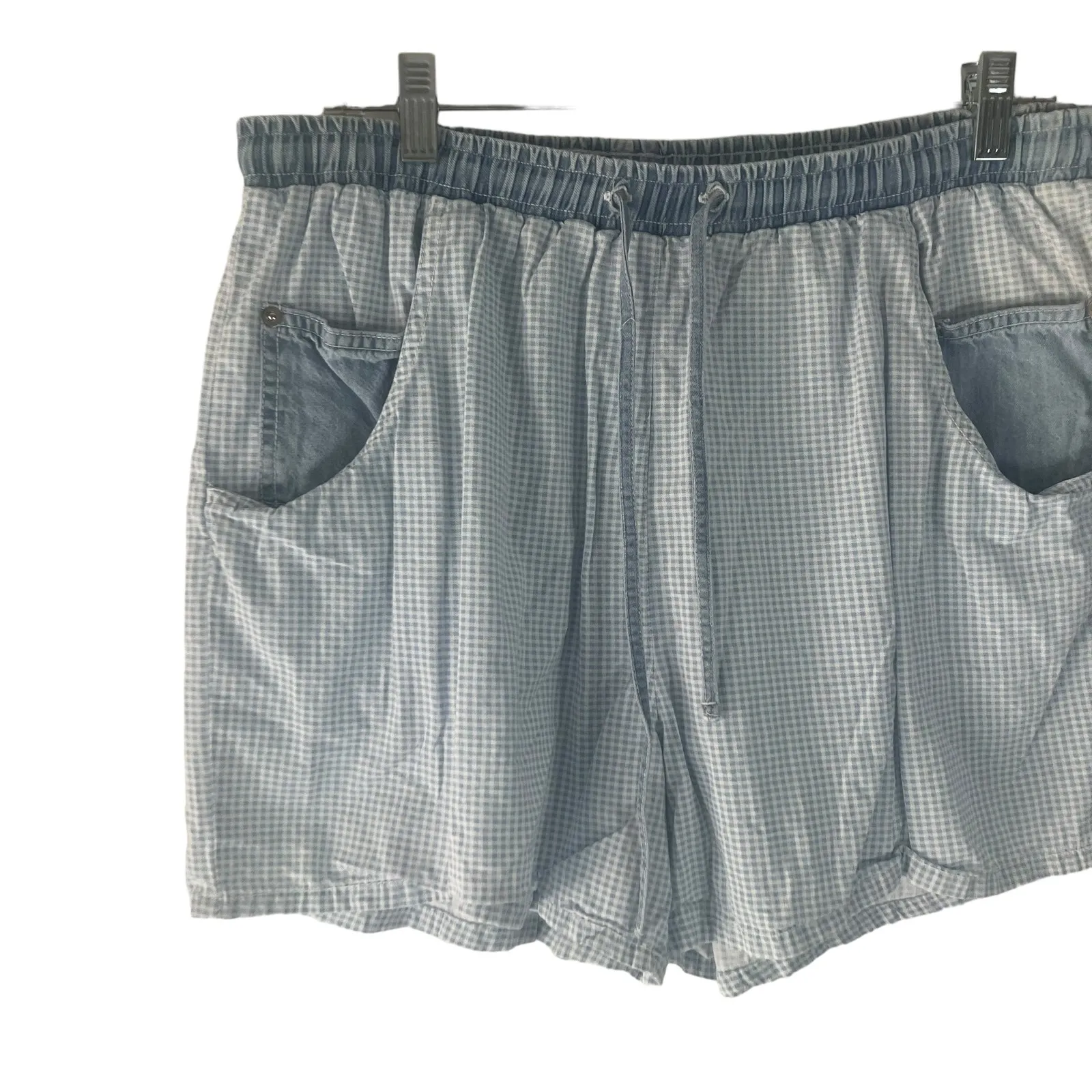 Saeeon Vintage 90s Women's Size Medium Checkered Flowy Pull‎ On Shorts Blue - Image 2